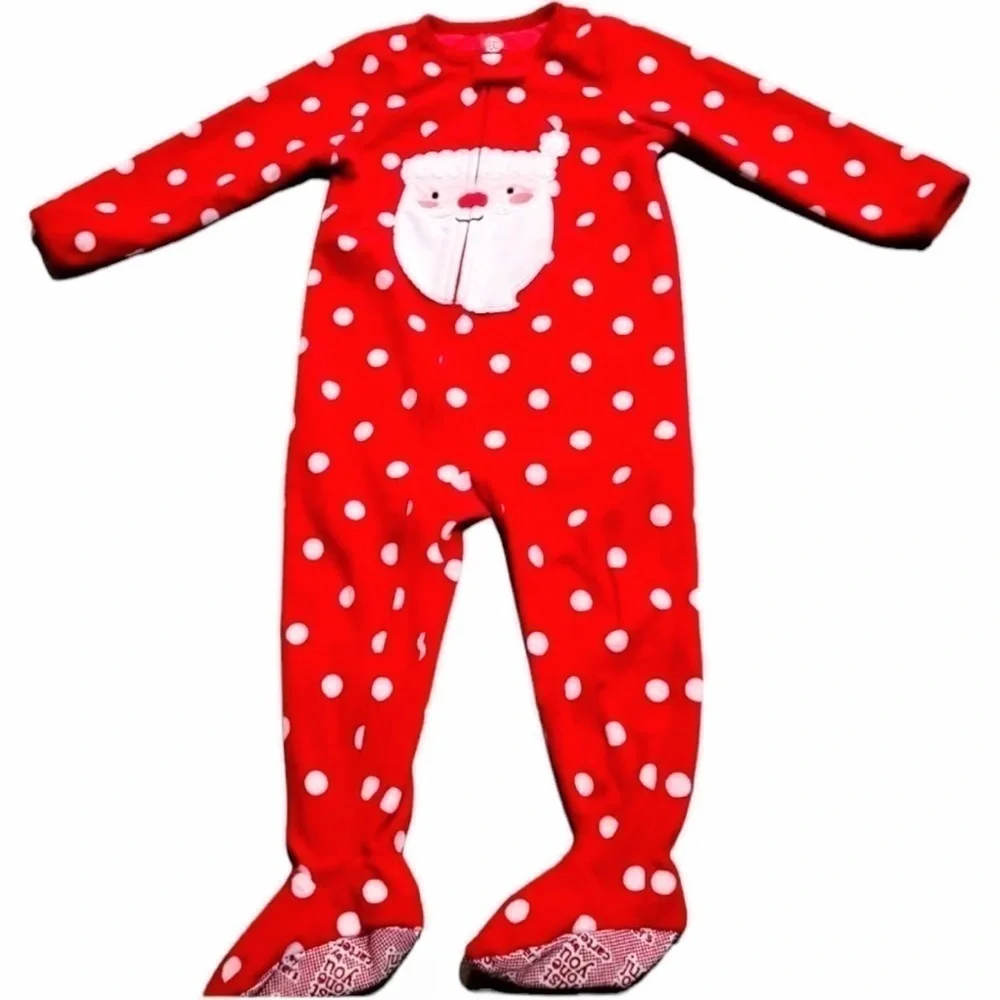 Carters Girls 3T Footed Christmas Pajamas Santa Polka Dot Red White Just One You